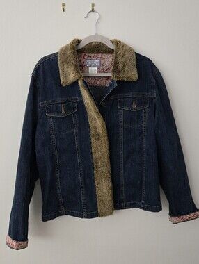April Cornell Denim Jacket With Faux Fur Trim